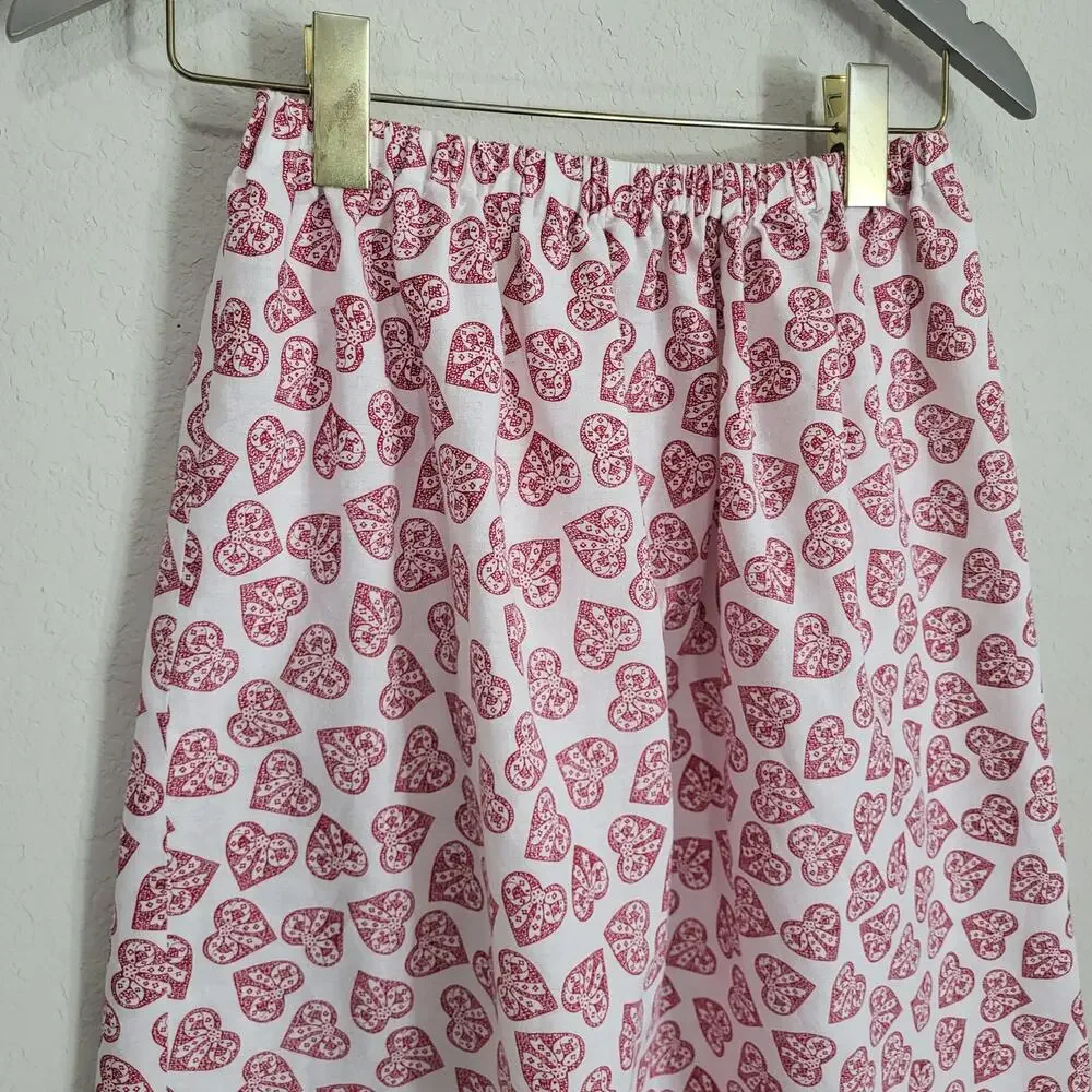 Handmade Skirt Womens XS S Heart Bow Print White Red Valentines Spring Summer